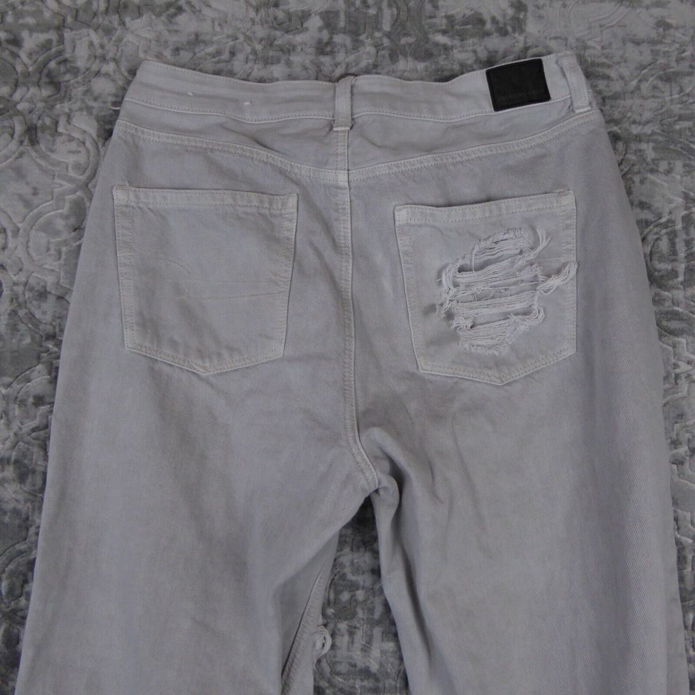 American Eagle Mom Jeans Size 12 Gray Light Wash Stretch Destroyed Distressed - Picture 7 of 16